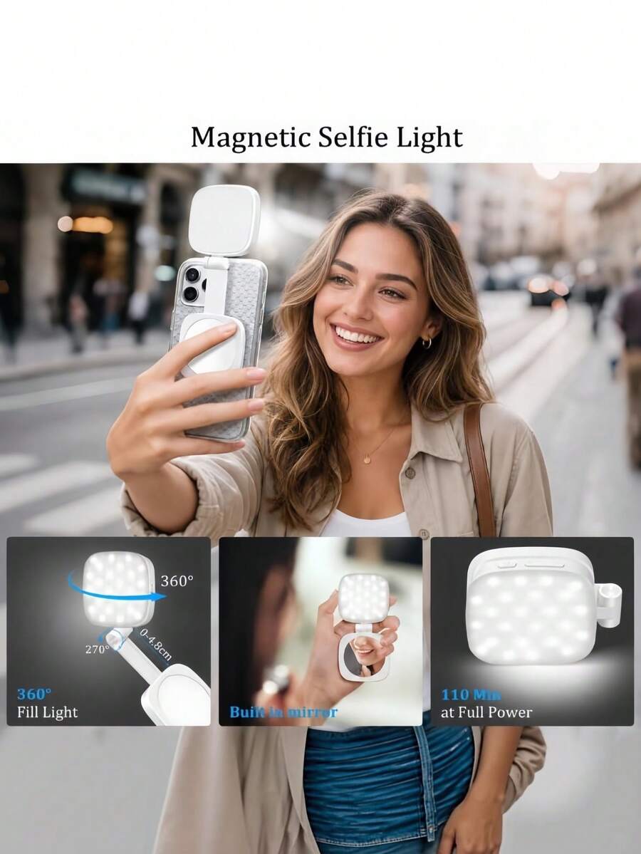 Magnetic Selfie Fill Light Compatible With MagSafe, Rechargeable LED Fill Light With Mirror, CRI≥95, 5 Color Temperatures, Foldable Ring Light - Aaaa - View 1