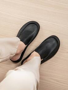Men's Plus Size Big & Tall New Crocodile Embossed Slip-On Loafers, Backless Soft Sole Closed Toe, Business Casual Commuter Style - Black - View 3