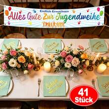 APODESS 40 Stück Servietten Salbeigrün "Schön dass du da bist" mit Banner "Alles Gute zur Jugendweihe" Weiß für Feiern-Partyzubehör-Set - A - Übersicht 2