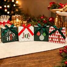 34/68/106pcs Christmas Paper Gift Boxes With Luxury Satin Ribbon Bow, Assorted Xmas Holiday Designs Joy Ho Ho Letter Mini Christmas Tree Bauble Print, Small Festive Holiday Present Boxes For Xmas Gift Giving Party Favor , Includes Christmas Stickers - Multicolor - View 6