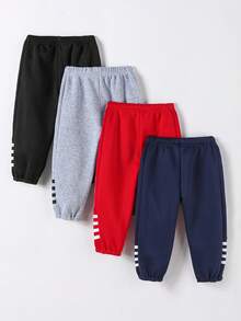 Bhchntiy 4pcs Celana Jogging Kasual Modis Motif Garis-garis Warna Polos untuk Bayi Laki-laki Musim Gugur/Dingin - MultiWarna - View 2