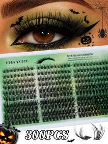 300pcs Cartoon Style D-Curl Mixed Length Faux Mink Single Cluster False Eyelashes, Fine Stem Fluffy Dense Segmented Lashes, Suitable For Halloween Cosplay Party Makeup - D - View 2