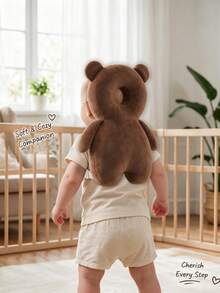 New Oversized Baby Head Protection Pillow & Cap, Anti-Collision Cartoon Cute Bear & Rabbit Design, Soft Plush Infant Head Guard Pillow, Adjustable Shoulder Strap Back Support Pad, Baby Learning To Walk Head Protection Pillow, Baby Walking Supplies, Infant Travel Gear, Head Protection Cap & Pad - Coffee Bear - View 4