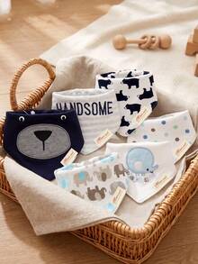 momscare 6pcs/7pcs Baby Bibs, Soft Absorbent Baby Drool Cloths, Suitable For Daily Use - Cute Animal Design Exquisite Embroidered Baby Triangle Bibs - Multicolor - View 9