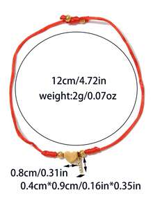 1pc European & American Style Stainless Steel 18K Gold Plated Heart-Shaped Rhinestone & Number Red String Bracelet, Women's Gift, Daily Accessory - Gold - View 17