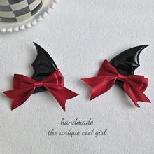 Black Little Devil Bat Wing Hair Clip, Halloween Red Butterfly Headpiece, Gothic Style Girl Hair Accessory - Multicolor - View 4