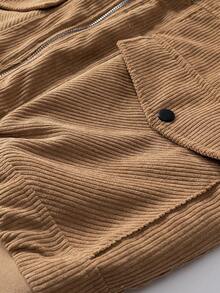 Men's Autumn/Winter Corduroy Jacket, Full Fleece Lining + Fleece Collar, Zipper Solid Color Loose Casual Outerwear, With Inner Pockets - Camel - View 10