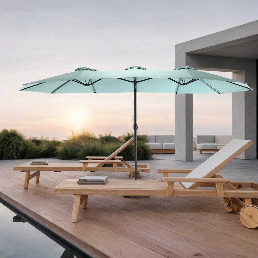 14.8 Ft Double Sided Outdoor Rectangular Large With Crank( Light Green)(No Base) - Light Green + Steel + Garden & Outdoor - View 1