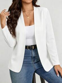 Manteau long à manches longues, tricot blanc, ouverture devant, longueur régulière, polyvalent, décontracté, pour femme grande taille, adapté aux trajets quotidiens et à l'automne - Blanc - Voir 1