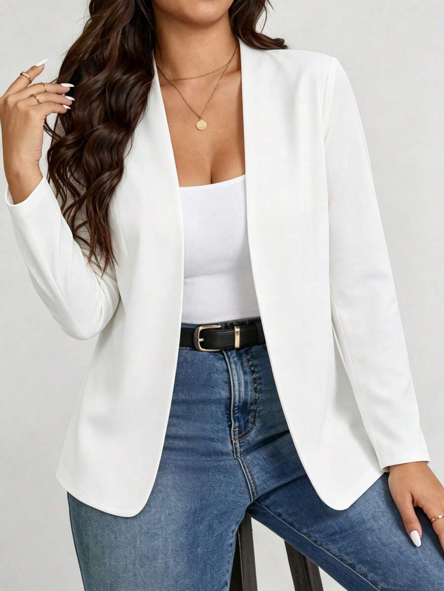 Manteau long à manches longues, tricot blanc, ouverture devant, longueur régulière, polyvalent, décontracté, pour femme grande taille, adapté aux trajets quotidiens et à l'automne - Blanc - Voir 1