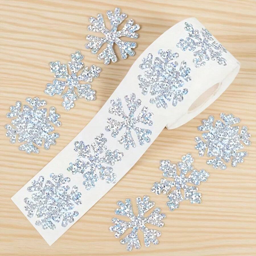 Winter Snowflake Sticker Roll, Laser Silver Sealed Waterproof Self-Adhesive Christmas Stickers - 3 Designs Suitable For Envelopes, Journals And Party Decorations, Christmas Gift Labels, Envelope Decoration, Journal Embellishment, Holiday Patterns, High Gloss Effect, High Quality Printing, Adhesive Stickers, Holiday Shoppers, Craft Enthusiasts
