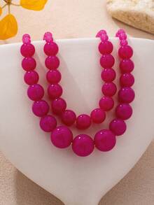 2pcs Fashionable Dopamine Acrylic Colorful Beaded Multi-Layer Necklaces For Women, Suitable For Summer Beach Vacation, Party, Gathering, Music Festival And Daily Wear - Beads - View 8