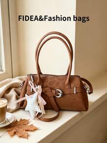 Tas Bahu Wanita, Warna Polos PU dengan Desain Elemen Motif Leopard, Dekorasi Tali Logam, Elegan dan Serbaguna, Dilengkapi dengan Gantungan Bintang yang Dipersonalisasi, Cocok untuk Bepergian, Berbelanja, Kencan, Pemberian Hadiah, dan Lainnya - Coklat - View 8