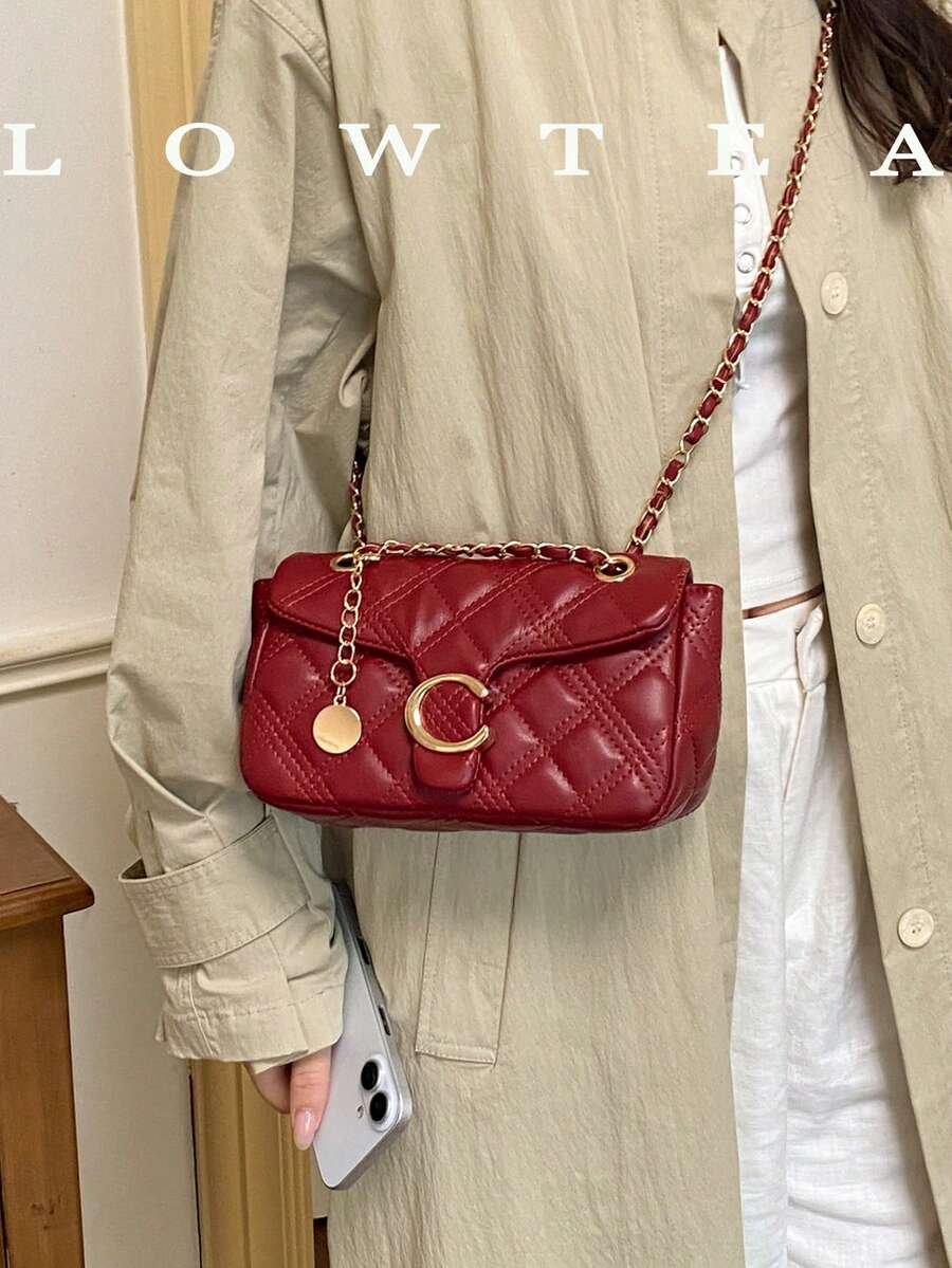 Quilted Diamond Pattern Chain Strap Shoulder Bag, Fashionable Small Square Bag, Suitable For Girls, Women, College Students, New Professionals And White-Collar Workers, Perfect For Work, Business, Commute, School
