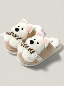 Cartoon Plush Slippers, Warm For Autumn/Winter, Unisex - Light Brown - View 4