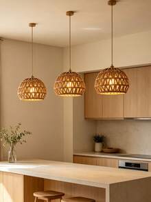 1pc Hand-Woven Paper Rope Lampshade - Bohemian Style, Vintage Country Style, Suitable For E26/E27 Screw Base, Easy To Install. Suitable For Autumn Home Decor, Bedroom Decor, Living Room Decor, Home Lighting, Bedroom LED Light, Ceiling Light Shade, Floor Lamp Shade, Table Lamp Shade, / Christmas Home Decor, Halloween Decor, Cafe And Restaurant Lighting. (Note: Light Bulb And Cord Not Included, This Set Only Includes The Lampshade.) - Semicircle - View 2
