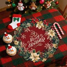 2/4/6/8/16pcs Burgundy Floral Round Placemats, Red Snowflake Pine Branch Christmas Table Mats, Suitable For Christmas Party Kitchen Dining Room Home Decor - Multicolor - View 6