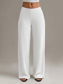 XLLAIS Women's Fashion High Waist Straight Leg Pants, Autumn/Winter Casual White Spring, Work To Weekend - White - View 1