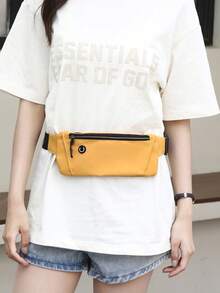 Mustard Yellow Fanny Pack For Men Women, Lightweight Waterproof Waist Bag With Smile Face Decor, Adjustable Strap Zipper Closure Crossbody Fanny Pouch - Mustard Yellow - View 2