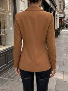 Jaket Blazer Kantor Wanita Modis, Desain Pendek, Elegan, Ringan, Cocok untuk Musim Gugur/Musim Dingin - Coklat - View 2