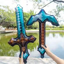 4pcs 77cm Handheld Blue Pixel Sword Shaped Cartoon Toy Balloons, Suitable For Birthday Outdoor Party Decoration - View 5