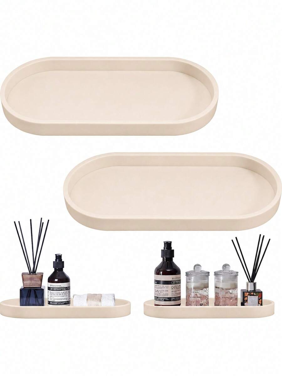 1 Pack / 2 Packs Silicone Vanity Tray, Oval Bathroom Counter Organizer Tray, Waterproof Decorative Storage Tray For Perfume, Skincare, Jewelry And Toiletries