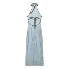 Seelio Spring/Summer New Women's European & American Style Fashion Knot Button Jacquard Dress Elegant - Baby Blue - View 5