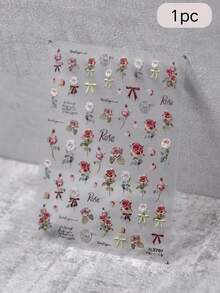 1/2pcs Vintage Red Rose Floral Print Decorative Stickers, Mini Flower Bow Handwritten English Letter Pattern Waterproof Self-Adhesive Decals, Universal For Camera Earphone Case And Portable Digital Items, Small Object Aesthetic Decoration Stickers - Vintage Rose Stickers - View 7
