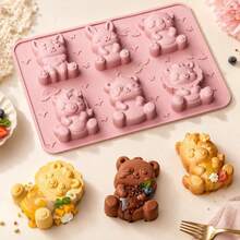 6-Cavity Cute Rabbit & Panda Animal Silicone Baking Mold, Heat-Resistant Mold For Making Various Desserts, Mousse Cakes, Pudding, Chocolate, DIY Mold - View 1