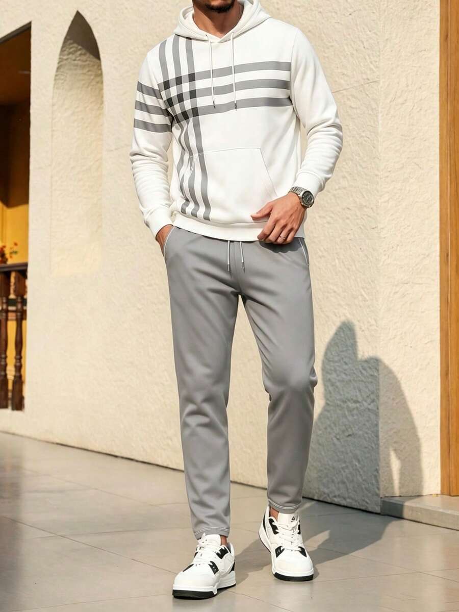 Men's Business Printed Hoodie & Pants Set - Multicolor - View 1