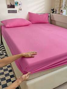 Rose Red Solid Color Skin-Friendly Brushed Bed Sheet Set (1*Bed Sheet + 2*Pillowcases), Suitable For Bedroom And Guest Room, All Season Use, Machine Washable, Dark Green/Blue/Dark Brown/Burgundy/Pale Yellow/Coffee Brown/Light Gray Purple/White - Rose Red - View 7