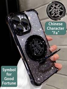 MewTrek 奢華電鍍透明手機殼，創意金錢美金符號支架，水鑽閃粉亮片 Y2K 風格，夏季新款時尚矽膠防震保護軟殼，適用於 iPhone、 Galaxy、Honor、、Reno、MOTO - 黑色 - 查看 3