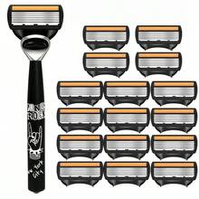 6-Layer Men's Shaver | Metal Handle & Shaver Blades, Stainless Steel Body & Facial Hair Removal Tool For Beards & Mustaches - Multicolor - View 11