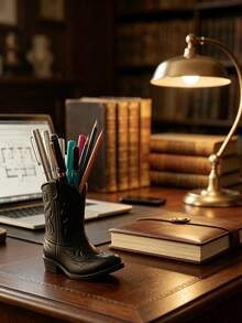 Western Cowboy Boot Shaped Pencil Holder, Handmade Vintage Desktop Storage Organizer, Country Style Desktop Decor Container, Suitable For Home, Office, School, Cute Holiday Gift, Perfect For Western Theme Decor - Multicolor - View 3