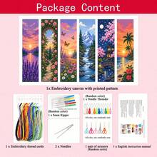 Romantic Starry Sky Forest Cross Stitch Bookmark 6pcs Set Full Material Kit 11CT Twilight Wilderness Galaxy Aurora Mountain Watermark Floral Artistic Handmade DIY Tassel Reading Decoration Creative Gift - Multicolor - View 15
