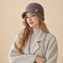 Women's Solid Color Short Brim Wool Felt Windproof Versatile Bucket Hat, Autumn/Winter Bucket Hat For Travel And Shopping - Pearl - View 6