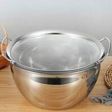 Stainless Steel;Double Handles;Fine Mesh;Wide Rim;Rice Washing Bowl;Kitchen;Household;Vegetable Washing;Draining;Water Filter Basket;Multifunctional;Large Capacity;Drop-Resistant;Easy To Clean;Practical For Daily Cooking;Kitchenware;Great Item - Silver - View 3