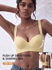 Women' S Solid Color Push Up Bra - Comfortable Fit, Full Coverage & Minimalist Design - Yellow - View 2