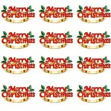 6/12pcs/Merry Christmas Napkin Rings, Red Letter Napkin Holders, Christmas Napkin Storage Decoration, Holiday Party Restaurant Tableware Decor - Red - View 12