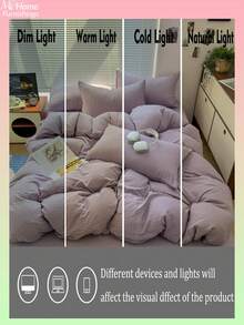 3件組淺紫色3D提花被套組，床上用品，1件被套搭配1或2件枕套，舒適柔軟家用紡織品，適合男孩女孩的宿舍寢具，清新INS風，可機洗，不含填充物 - 淡紫色 - 查看 7