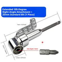 90°/105° Right Angle Adapter, Hex Shank Strong Magnetic Bit, Bendable Offset Screwdriver Adapter For Narrow Spaces, Right Angle Screwdriver Tool For Power Drill - Silver - View 8