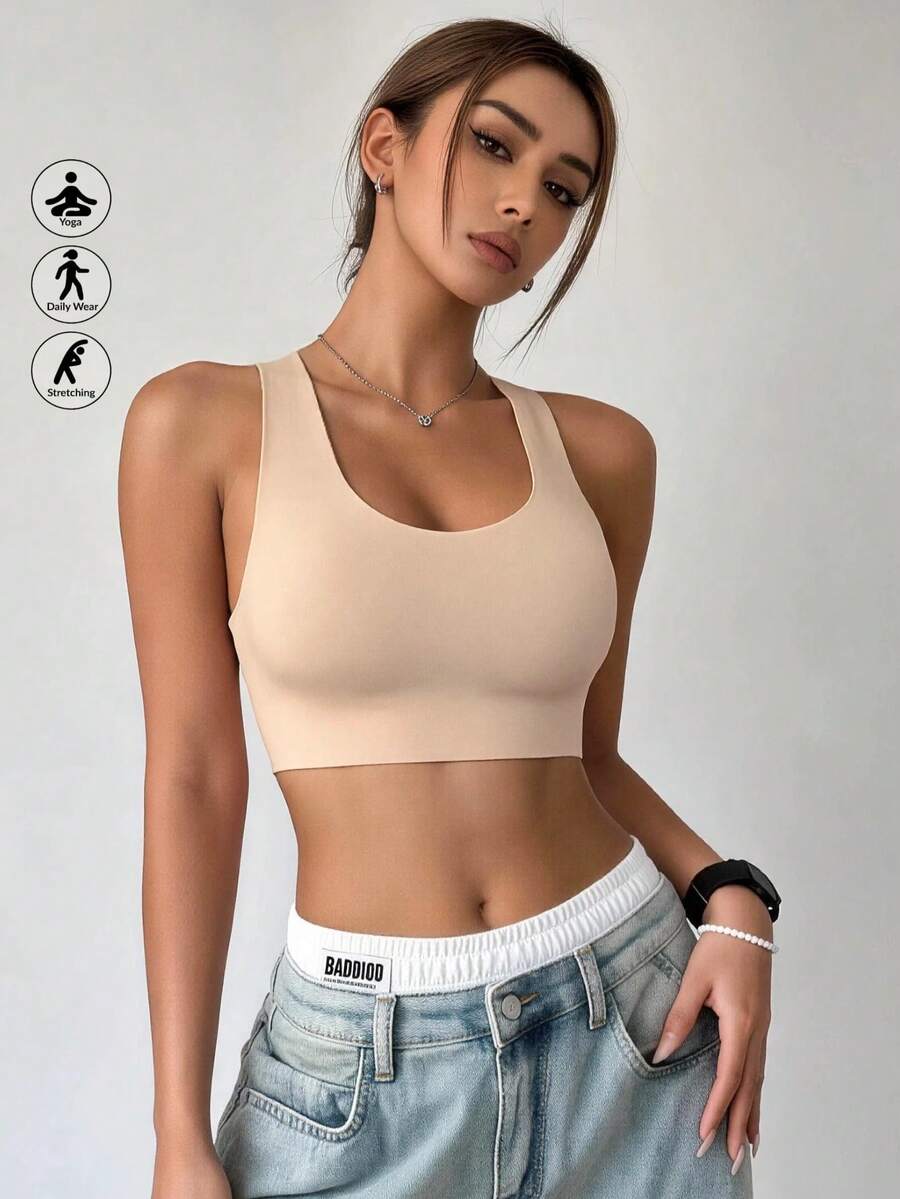 Runway Rest Bra Tanpa Kawat Wanita Warna Nude, Kain Tipis, Mengangkat & Menopang, Bantalan yang Dapat Dilepas, Tanpa Jahitan, Nyaman, Elastis, Tali Bahu Lebar