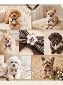 2/6Pcs Vintage Houndstooth Pearl Pet Bow Ties, British Style Adjustable Ribbon Collar Decor For Small & Medium Dogs & Cats, Pet Photoshoot Props For Daily & Party, Sweet Gifts For Pet Birthday, Valentine's Day & Christmas - Multicolor - View 7