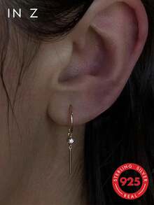 1pc 925 Sterling Silver Zirconia Wind Chime Double Pendant Hoop Earring - Cartilage Ring, Helix Ring, Nose Ring, Septum Ring, Seamless Snap Closure Earring, Mini Earring, Tragus Ring, Cartilage Ring, Helix Piercing Ring, Silver Seamless Cartilage Earring, Suitable For Men And Women Daily Wear - Wind Chime Earrings - View 9