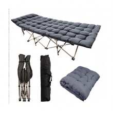 Foldable Guest Folding Camping Bed With Removeable Cushioned Mattress - Grey - View 1