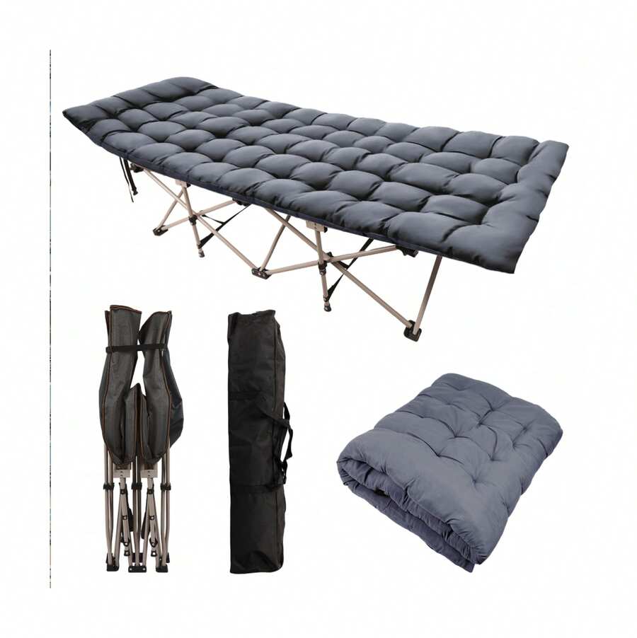 Foldable Guest Folding Camping Bed With Removeable Cushioned Mattress - Grey - View 1