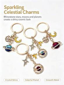 Creative Planet Moon Star Oil Drop Alloy Keychain, Cartoon Minimalist Cute Planet Starry Sky Series Bag Charm, Memorial Gift For Friends And Family, Suitable For Backpack Charm, Daily Bag Decoration, Holiday Party Gift, Back To School Gift, Women's Keychain, Car Keychain, Keychain Making Material, Men's Keychain, Backpack Charm Keychain, Keychain, Keychain Pendant, Keychain Coin Purse, Bulk Keychain, Keychain Set, Keychain Accessories - Multicolor - View 11