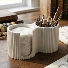 Coffee Storage Box, Multi-Purpose Storage Box, Suitable For Kitchen, Bathroom, Living Room, Minimalist Striped Makeup Storage Box, Creative Cotton Swab & Cotton Pad Integrated Holder, 2-In-1 Bathroom Cotton Swab Box, Sink Countertop Tidy Decor, Bedroom Vanity High-Value Decoration - Multicolor - View 5