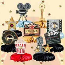 AFYPRTY 9 Pcs Movie Themed Honeycomb Centerpieces Paper Table Decorations Cinema Party Supplies For Tabletop Decor Oscar Themed Celebration Events - Style 1 - View 4