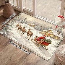 1件廚房地墊，柔軟仿羊絨材質，聖誕雪景馴鹿雪橇設計，廚房浴室玄關門口防滑墊，節日氛圍加厚防滑地墊，多場景使用防滑墊，聖誕房間裝飾，節日禮物 - 彩色 - 查看 12